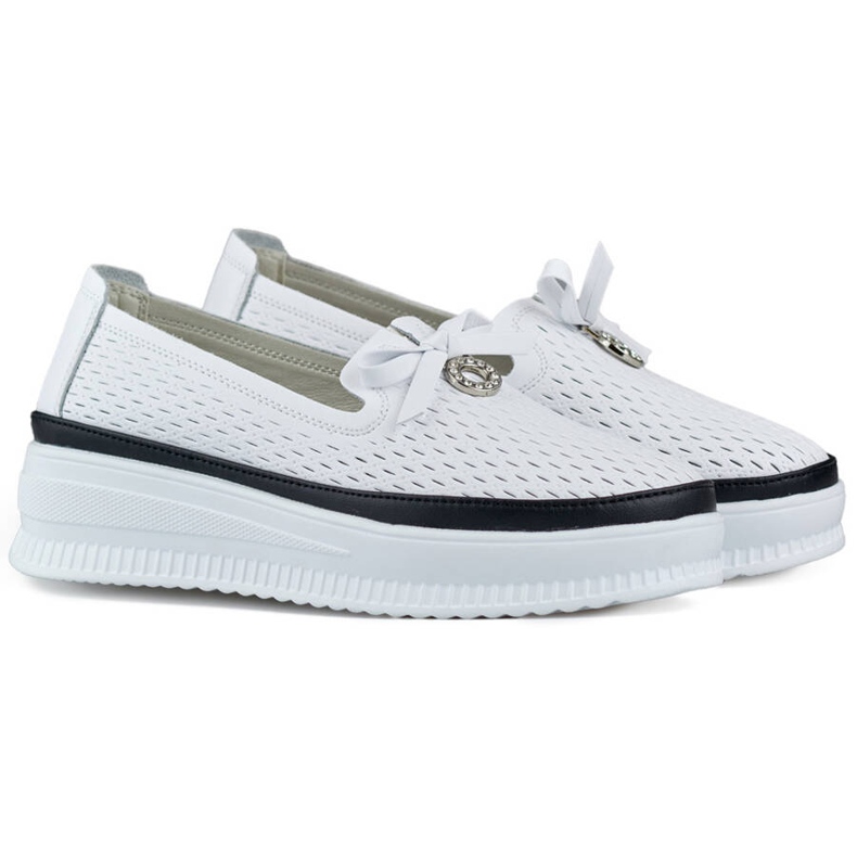 Goodin Genombrutna läderskor för kvinnor med tjock sula, vit GD-XF-103W