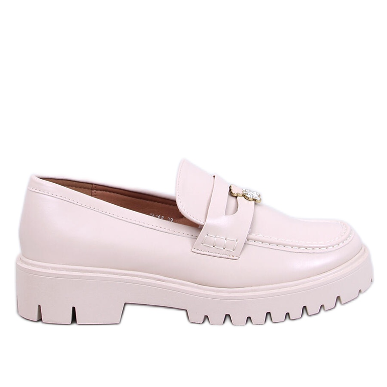 Beige plattform loafers med dekoration