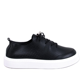 Genombrutna sneakers av eko-läder, svarta