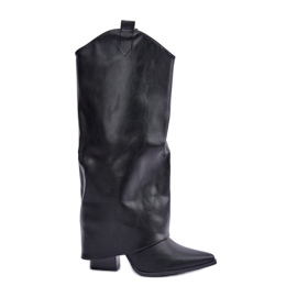 Slip-on boots med uppvikt ovandel på häl, svarta