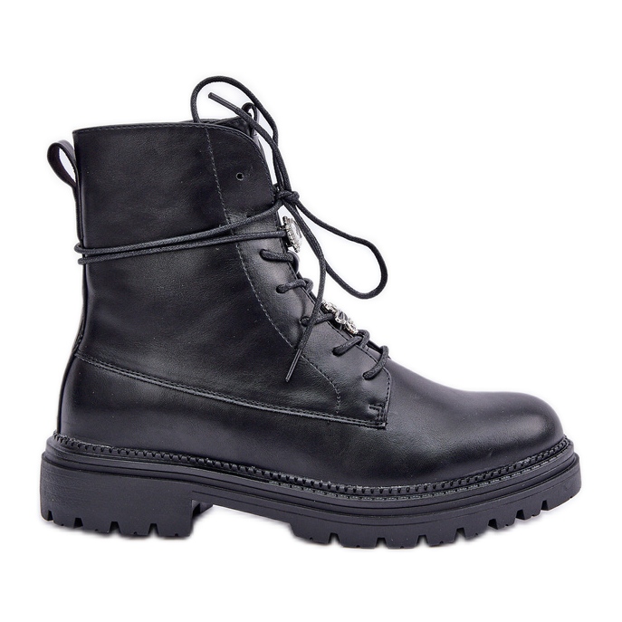 Isolerade ankelboots med snörningsnålar, svarta