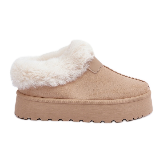 Låga snöstövlar med päls på Eco Suede-plattform, ljusbeige