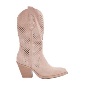 Genombrutna Cowboystövlar På Hög Klack, Ljus Beige