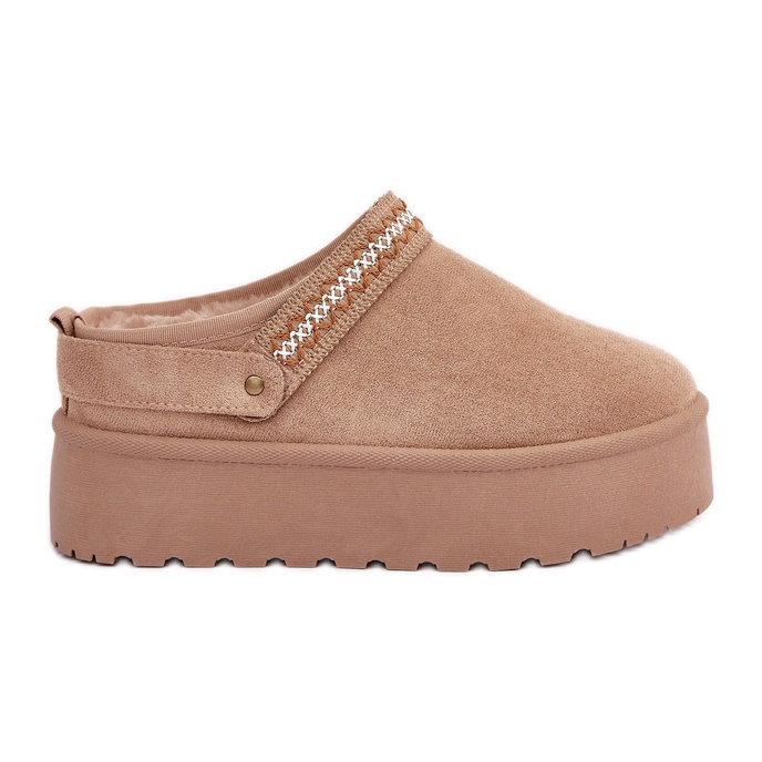 Beige snökängor med dekorativa broderier