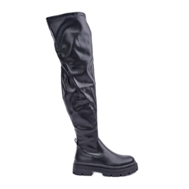 Over-the-knee boots med platt klack, svart