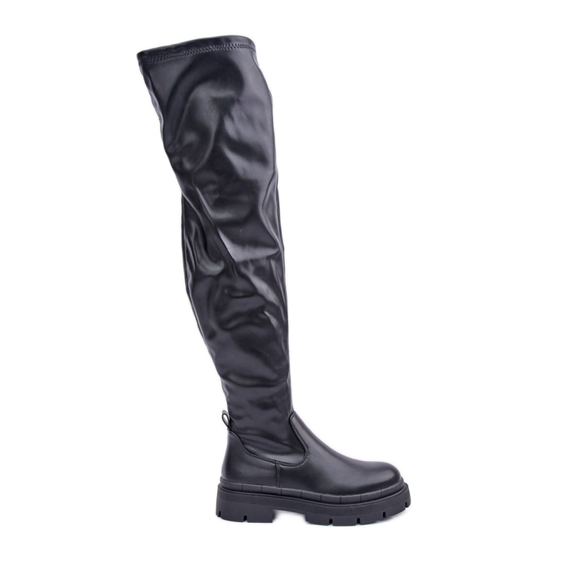 Over-the-knee boots med platt klack, svart