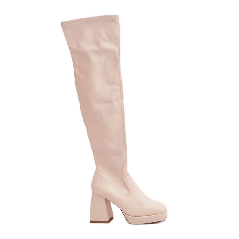 Monterade over-the-knee stövlar, ljus beige