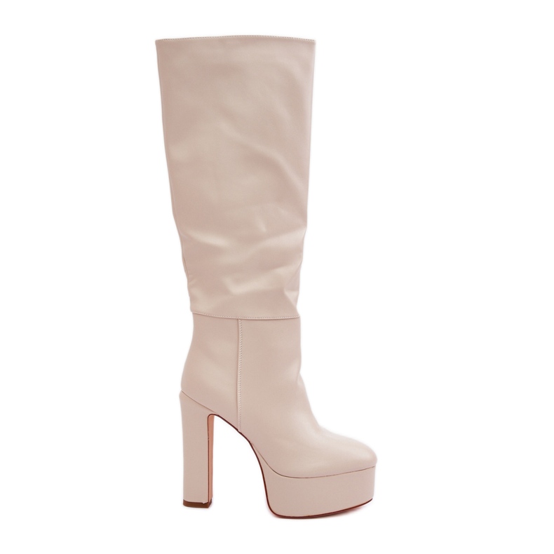 Stövlar med hög klack och plattform gjorda av ljusbeige ekologiskt läder