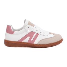 Låga sneakers för kvinnor gjorda av ekologiskt läder, vitt och rosa Navidemi