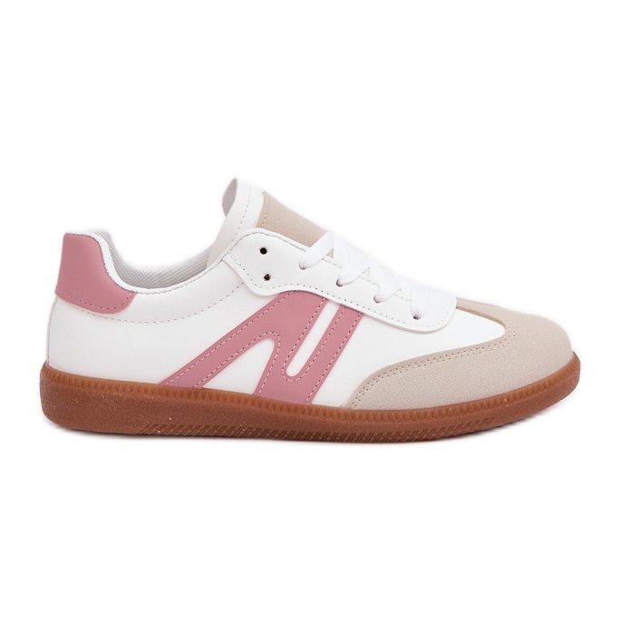 Låga sneakers för kvinnor gjorda av ekologiskt läder, vitt och rosa Navidemi