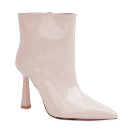 Lackläder damstövlar med hög klack, beige