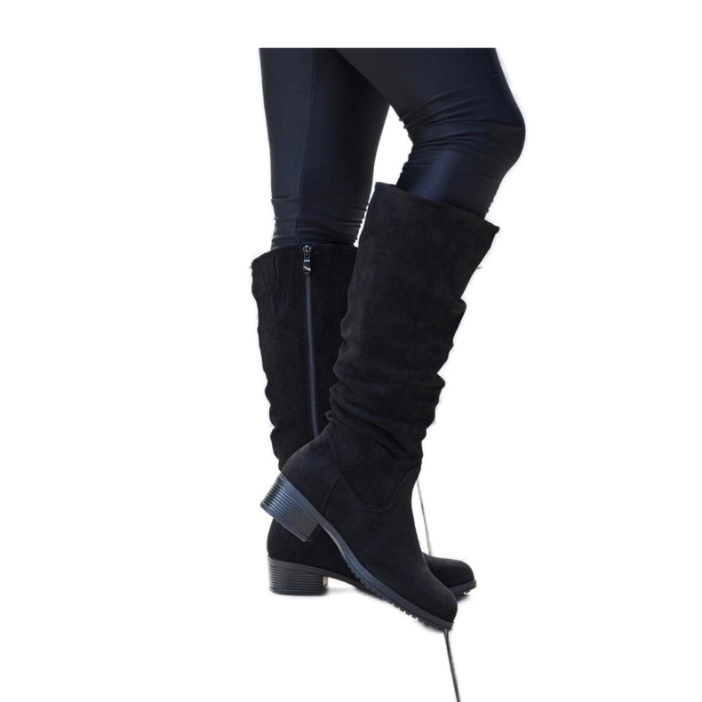 Svarta skrynkliga Angelico stövlar i ekomocka - Solea