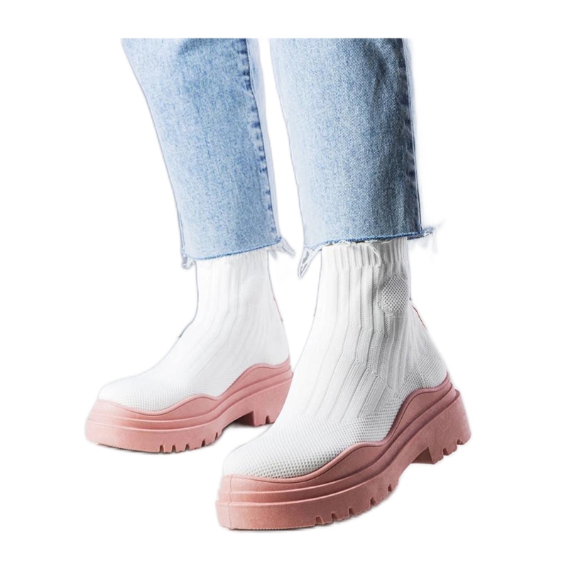 Vita sockboots med rosa sula Cali - Solea