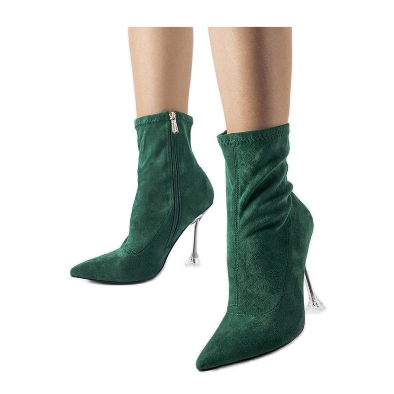 Gröna ankelboots med dekorativ klack