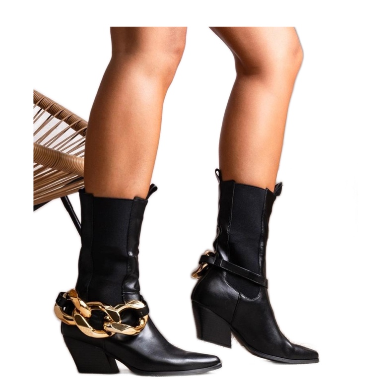 Svarta slip-on cowboystövlar med kedja