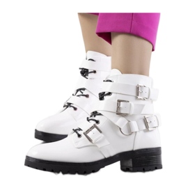 Stövletter för kvinnor med dragkedja och spännen, vita