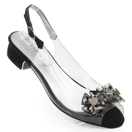 Svarta genomskinliga platta sandaler med stenar från Sabatina