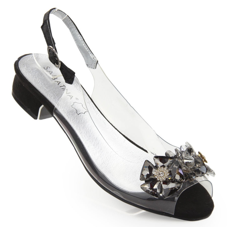 Svarta genomskinliga platta sandaler med stenar från Sabatina