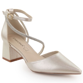 Damsandaler med spetsiga tår med zirkoner, guld Sabatina gyllene