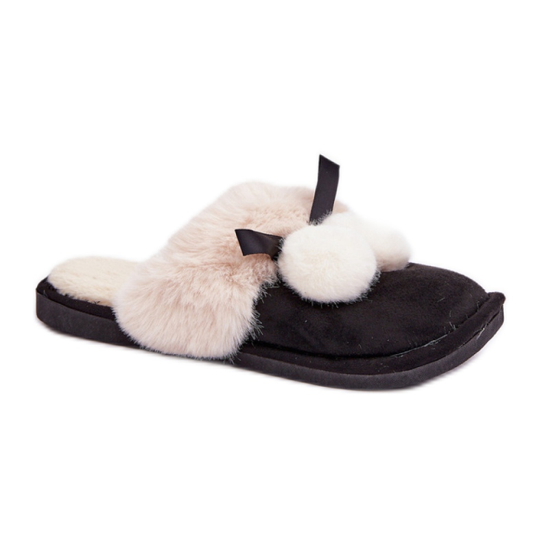Damtofflor med mjuk päls svart