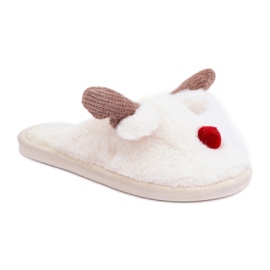 Damtofflor med renmotiv vit