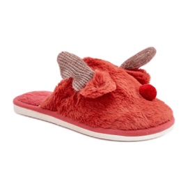 Damtofflor med korallrenmotiv röd