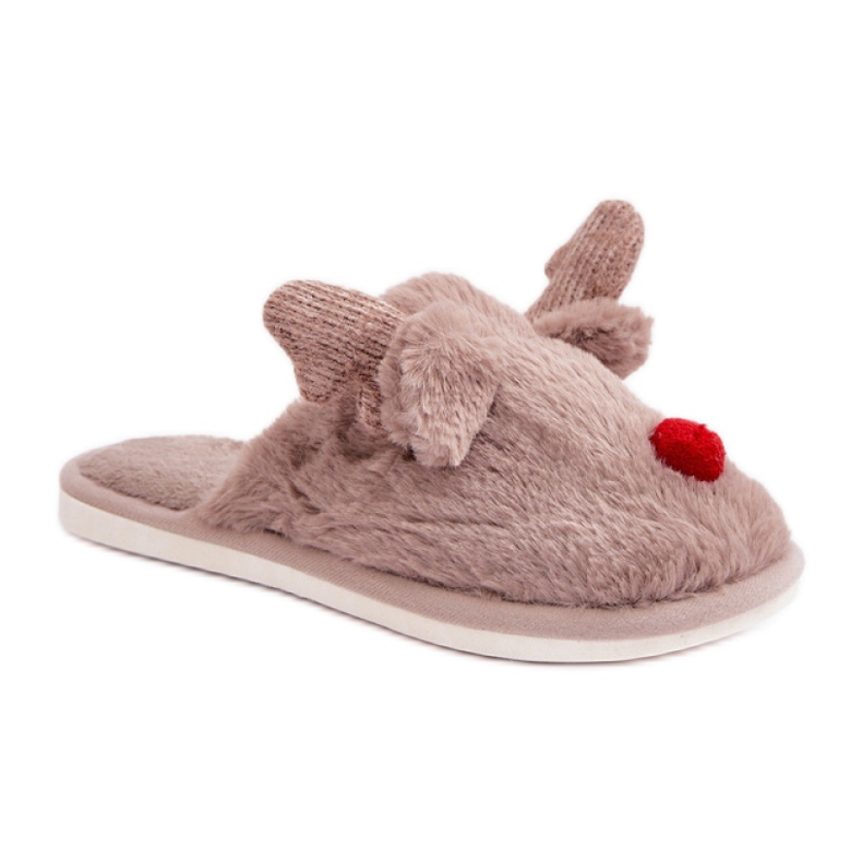 Damtofflor med renmotiv beige