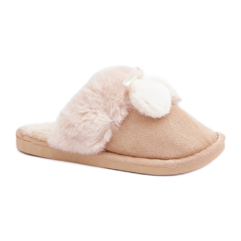 Damtofflor med mjuk päls beige