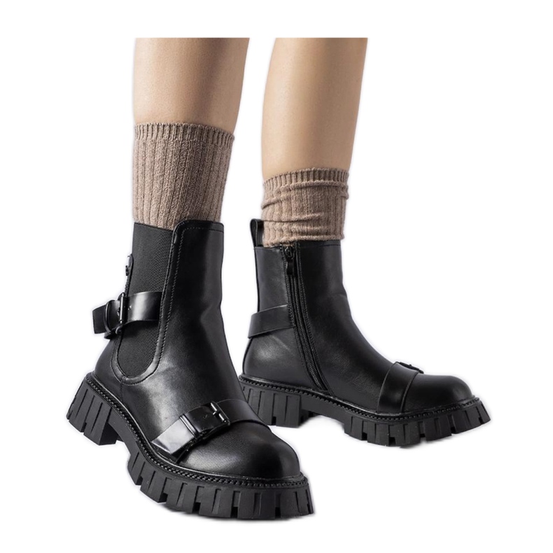 Svarta ankelboots med massiv Fontarine-sula - Solea