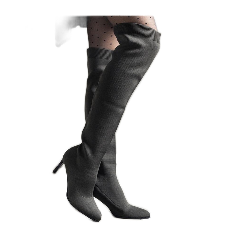 Gröna slip-on högklackade stövlar med en elastisk ovandel