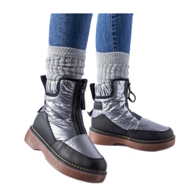 Grå isolerade snöstövlar med dragkedja svart