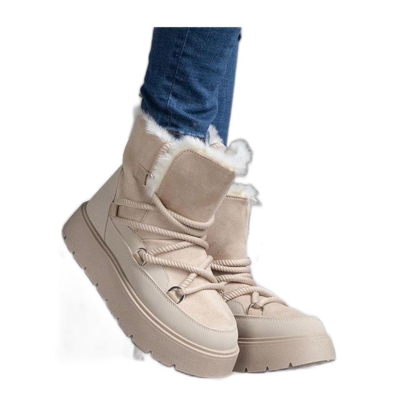 Plattformssnöskor isolerade med päls beige