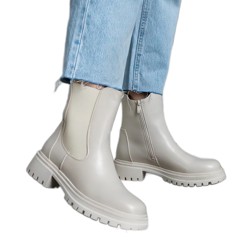 Beige isolerade stövlar med dragkedja, ekologiskt läder