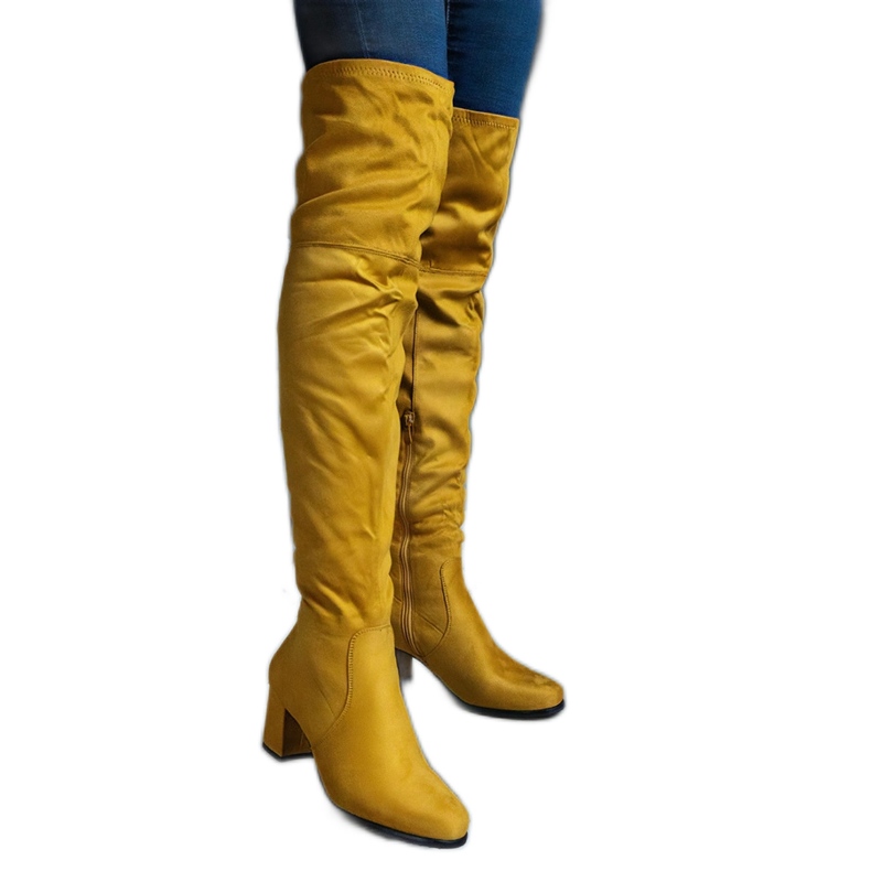 Gula over-the-knee stövlar i ekomocka