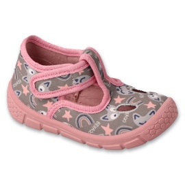 Befado rosa och gråa barntofflor med kardborreband 630P017 med djurmotiv