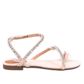 Kvinnors sandaler flip -flops med strass beige
