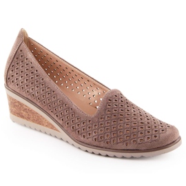 Mocka, genombrutna kilskor för kvinnor, bruna, Potocki SZ12306