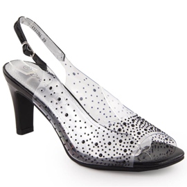 Transparenta högklackade damsandaler med zirkoner, svart Potocki WS43317