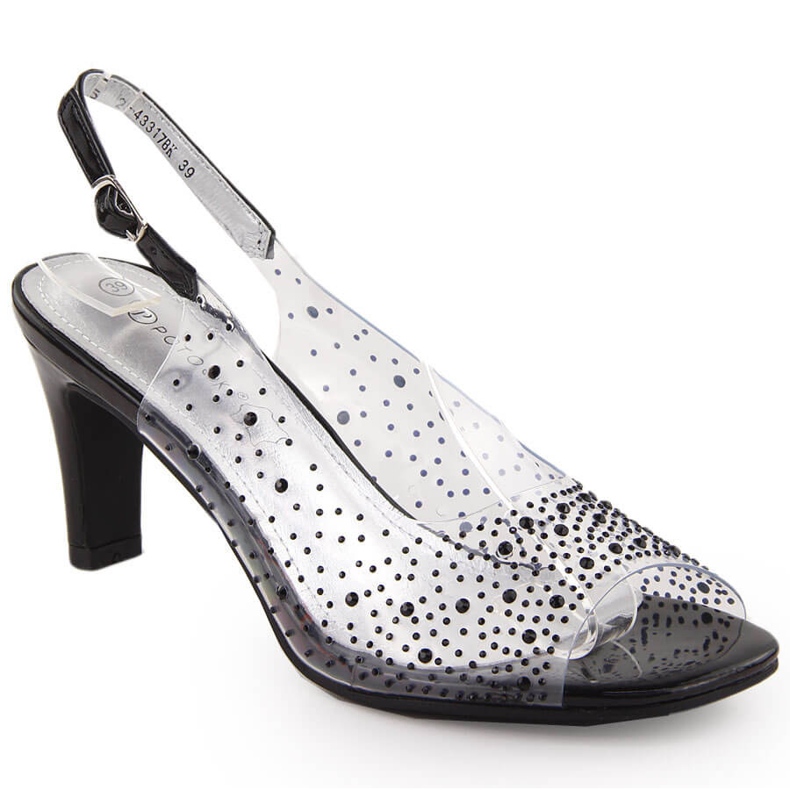 Transparenta högklackade damsandaler med zirkoner, svart Potocki WS43317