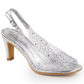 Transparenta högklackade damsandaler med silver zirkoner Potocki WS43317 silver-