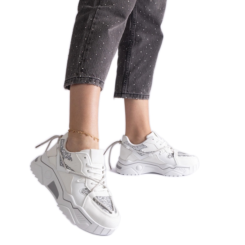 Vita damsneakers med glitter