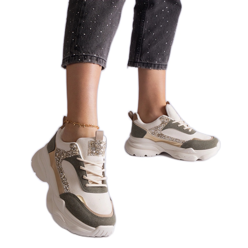 Gröna sneakers med glitterinlägg