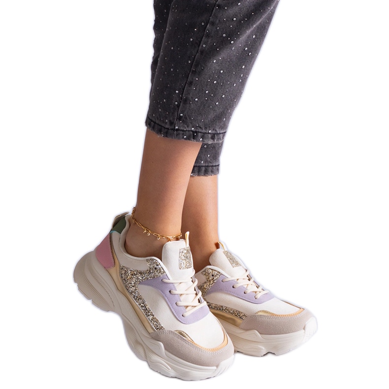 Mångfärgade sneakers med glitterinsatser beige
