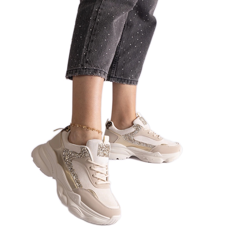 Beige sneakers med glitterinlägg