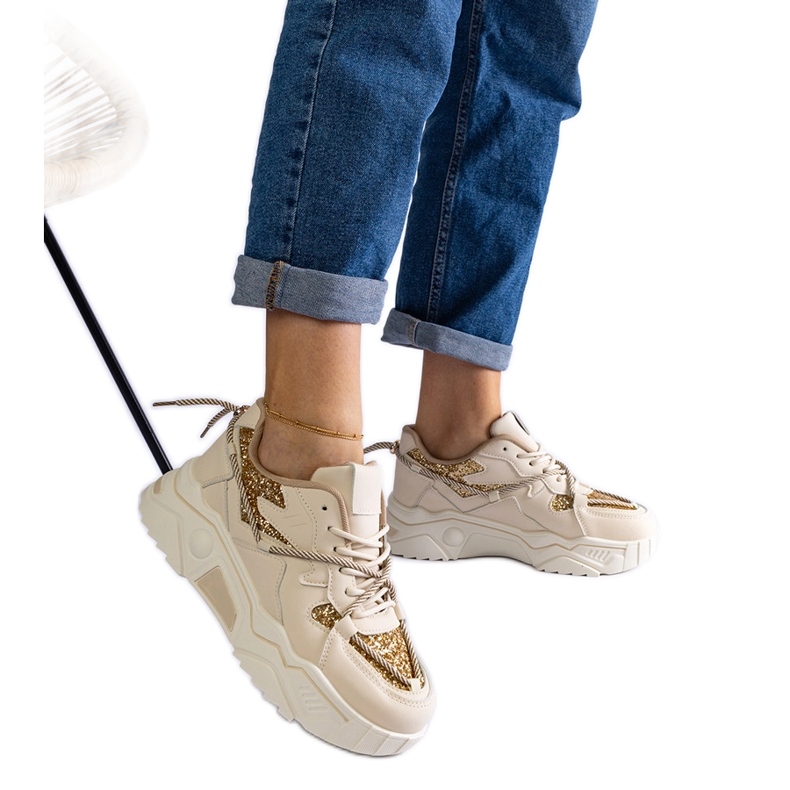 Beige damsneakers med glitter