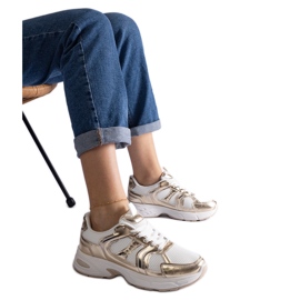 Vita och guld sport sneakers gyllene