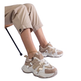 Beige sneakers med gyllene skär