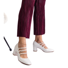 Vita pumpar på stolpen med dekorativa spännen