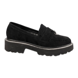 Kvinnors svarta mocka loafers med zirkoner