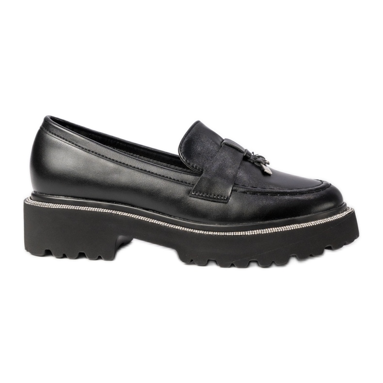 Kvinnors Eco Leather Black Loafers med Frendzla svart